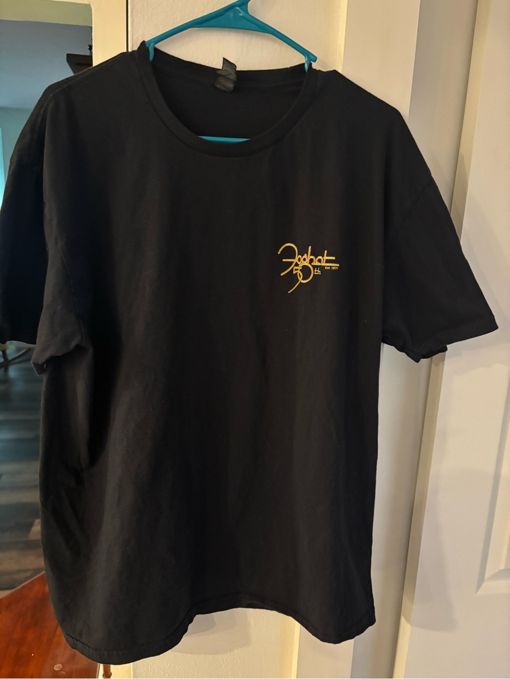 Gildan Black Short Sleeve Tee with Small Yellow Script Logo